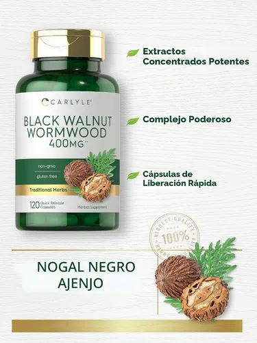 Vista 3 de Carlyle Wormwood Black Walnut 120 Cápsulas Complejo herbario