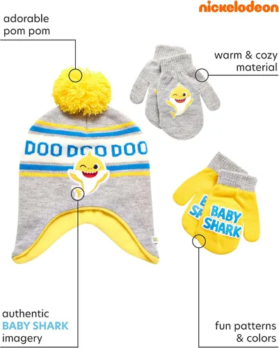 Vista 2 de Nickelodeon Conjunto de 2 pares de guantes de invierno para bebé y tiburón para niños (niño)