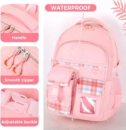 Vista 5 de Linda mochila kawaii para adolescentes y niñas, mochila kawaii para estudiantes de escuela primaria, escuela secundaria, mochila de viaje estética