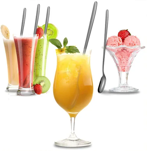 Vista 5 de Cucharas de té helado de mango largo, juego de 4, cucharas de café de acero inoxidable mate negro de 9.1 pulgadas, utensilios de agitación larga