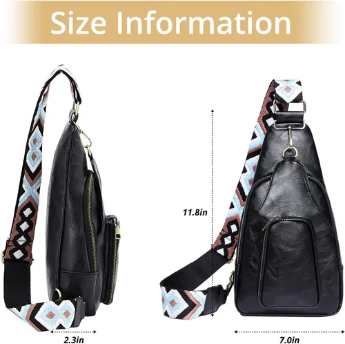 Vista 5 de Sling Bag for Women-PU Leather Crossbody Bags Sling Bags with Card Slot,Multipurpose Chest Bag for Traveling Running