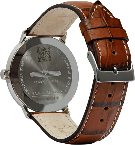 Vista 3 de Zeppelin LZ129 Hindenburg Reloj de cuero con caja de acero para hombre 8042-5, Marrón, Moderno