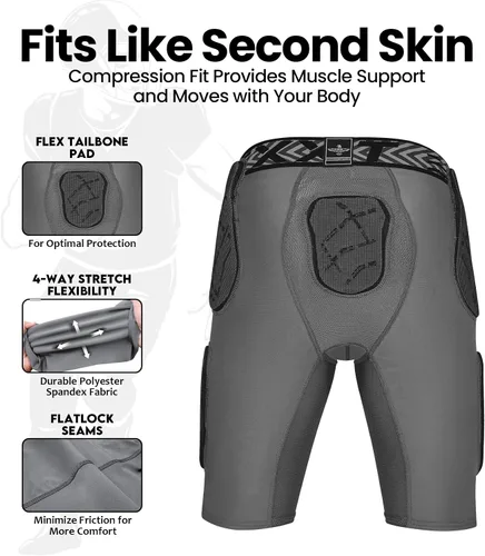 Vista 4 de Exxact Sports Gladiator - Faja de fútbol para adultos de 5 almohadillas para hombres con cadera, muslos, almohadillas para coxis, pantalones cortos