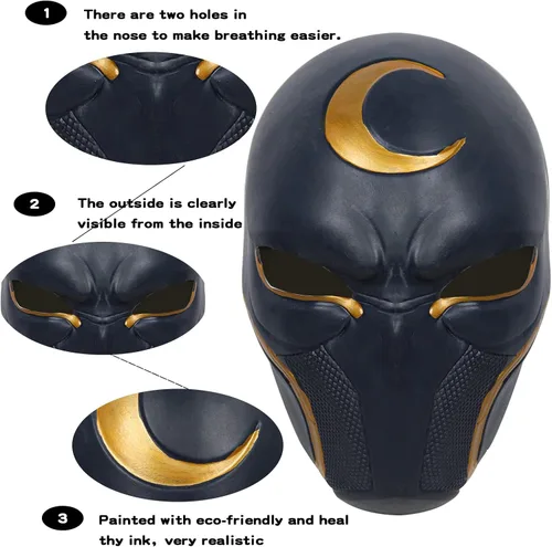 Vista 5 de Máscara de caballero de superhéroe Marc Spector Casco de látex Luna Cosplay accesorios de disfraz de Halloween fiesta de máscaras