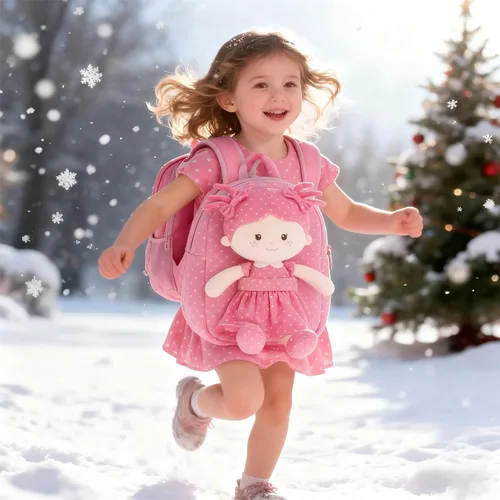 Vista 4 de Onetoo Mochila para niños pequeños, regalos de regreso a clases, mochilas para niñas y niños con muñecas de bebé ligeras y suaves en vestido
