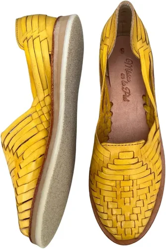 Vista 5 de Mexico en la Piel Sandalias Huarache de cuero. Zapatos planos cómodos para mujer.