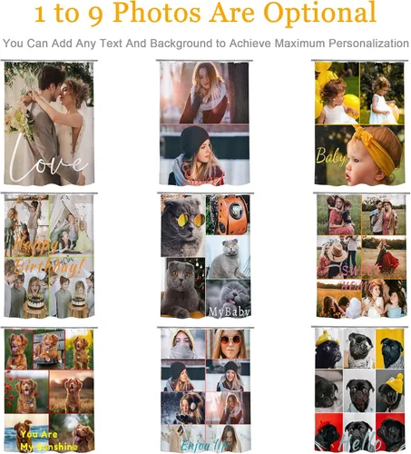 Vista 8 de Cortina de ducha personalizada divertida, impermeable, forros para cortina de ducha para hacer tus propias fotos, texto de fondo con 12 ganchos