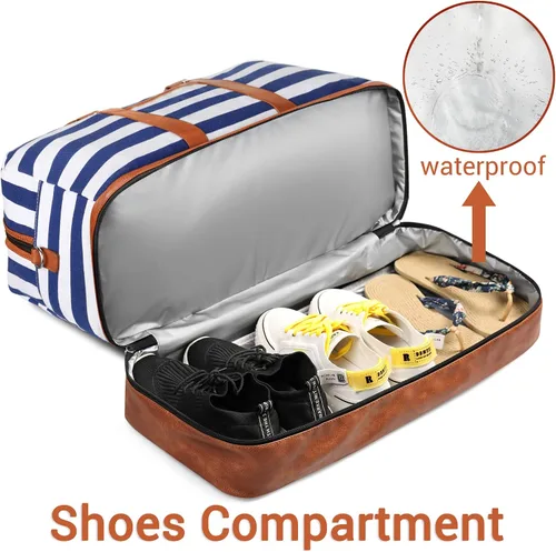 Vista 3 de Bolsa de viaje de lona grande para mujer bolsa de viaje de lona con compartimento para zapatos de 21 pulgadas para mujeres y hombres juego de 3