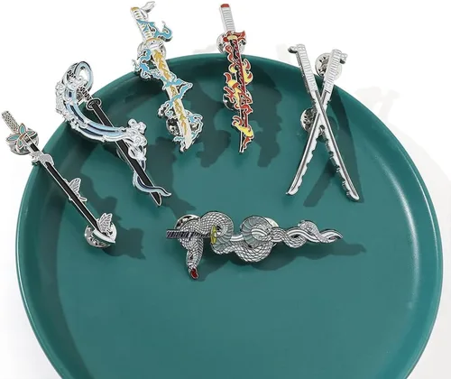 Vista 3 de Anime Slayer - Juego de pines de llavero Figuras de dibujos animados 9 Hashiras Mini Katana Sword Llaveros Esmalte Pin Joyería Hombres Mujeres