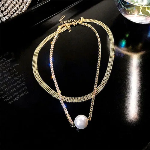 Vista 7 de Lun Detalle de oro de 18 quilates con colgante de perlas CZ collar de perlas artificiales boho collar de diamantes de imitación collar en capas