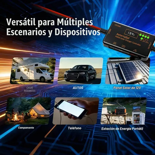 Vista 8 de Controlador de carga solar PWM 12V 20A para LiFePO4, AGM, batería de gel