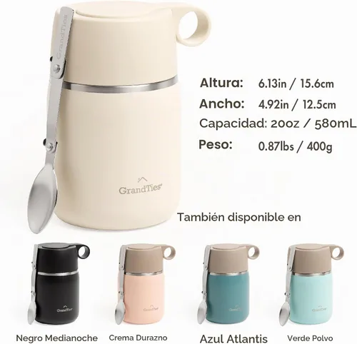 Vista 5 de GRANDTIES Tarro de comida aislado, recipiente térmico de acero inoxidable de boca ancha de 20 onzas sin BPA para alimentos calientes, con asa