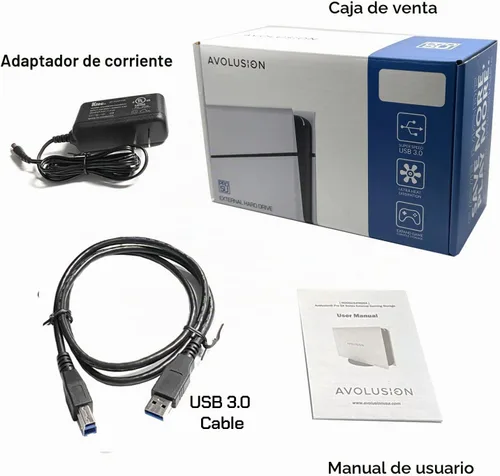 Vista 5 de Avolusion PRO-5U 3TB USB 3.0 Disco duro externo para Windows, MacOS, PS5 y Xbox (blanco)