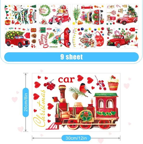 Vista 3 de Nezyo 9 hojas de calcomanías de Navidad para ventanas, calcomanías