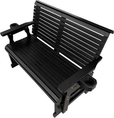 Vista 7 de Hamaca de patio Fortune Candy con portavasos, alta parte posterior enrollada y asiento perfilado profundo, resistente de 800 libras (Negro, 2 plazas)