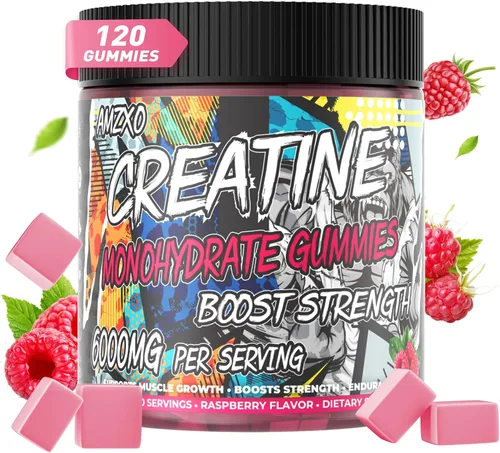 Vista 9 de Gomitas de monohidrato de creatina, 0.23 onzas, 120 unidades de constructor muscular para hombres y mujeres, suplemento de preentrenamiento