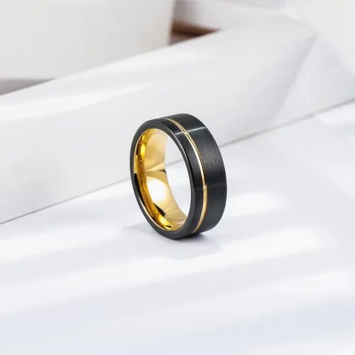 Vista 117 de King Will Anillo de boda de carburo de tungsteno para hombre con diseño de ranura, 6/7/0.315 in de ancho, acabado cepillado/pulido para hombre