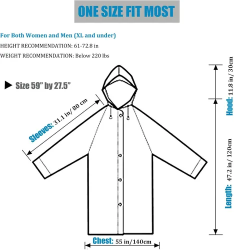 Vista 2 de HLKZONE Impermeable Paquete de 2 abrigos de lluvia portátiles de EVA reutilizables con capucha y mangas elásticas color blanco XL