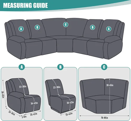 Vista 3 de Fundas de sofá modular de gran tamaño en forma de L para sofá reclinable de 5 asientos, fundas seccionales lavables y suaves extra grandes con Negro
