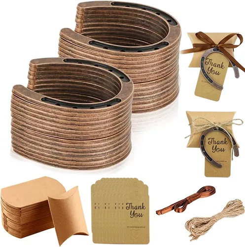 Vista 8 de 50 cajas de recuerdos de boda para fiesta de herradura de la suerte, zapatos de caballo para decoraciones de fiesta de vaquero occidental, caja