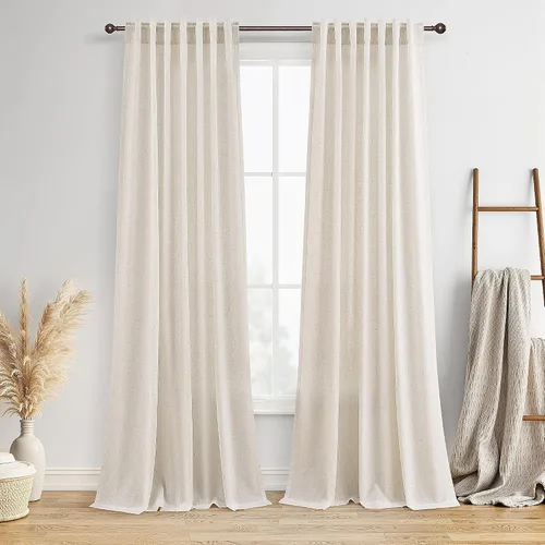 Vista 21 de BOODII Cortinas de lino de 96 pulgadas de largo y 8 pies para sala de estar Blanco
