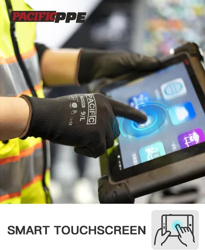 Vista 5 de PACIFIC PPE 18 pares de guantes de trabajo, guantes de punto sin costuras recubiertos de poliuretano, guantes de seguridad para pantalla táctil