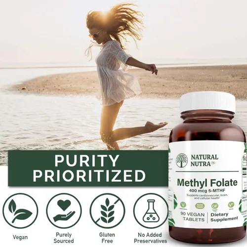 Vista 4 de Natural Nutra Suplemento activo de metilfolato con Quatre Folic, ayuda a la salud cerebral, mejora la salud del corazón, apoya la salud corporal