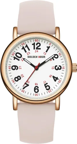 Vista 2 de GOLDEN HOUR - Reloj de enfermera impermeable para profesionales médicos, estudiantes, mujeres y hombres, esfera luminosa de fácil lectura, 24 horas