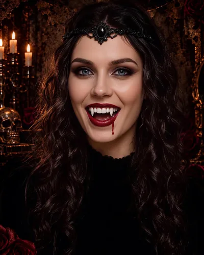 Vista 2 de Colmillos de dientes de vampiro, disfraz realista de Halloween Crema Claro