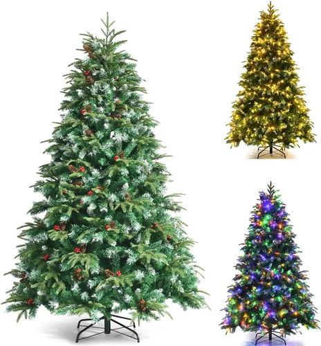 Vista 29 de COSTWAY Árbol de Navidad artificial de 6 pies, diseño preiluminado con Verde nevado