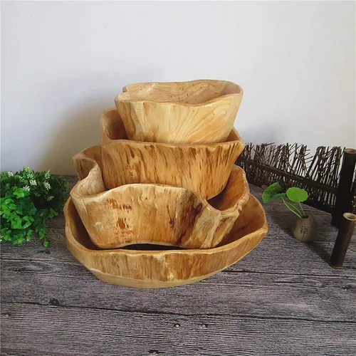 Vista 9 de Cuenco de madera (12 a 14 pulgadas), cuencos de raíz naturales hechos a mano, cuencos de ensalada de frutas, cuencos de madera creativos, cada pieza