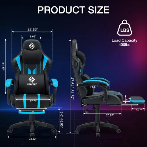 Vista 2 de HOFFREE Silla Gaming con Luces LED RGB de Ritmo Musical y Altavoces Bluetooth Silla Ergonómica de Gaming para Computadora con Masaje y Reposapiés