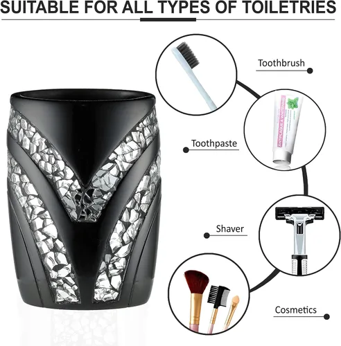 Vista 3 de Zahari Home Sinatra - Vaso de baño para cepillos de dientes y pasta de dientes, organizador de brochas de maquillaje, color negro