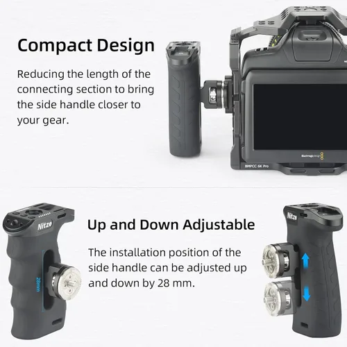 Vista 6 de Nitze Mango lateral ergonómico con roseta para ARRI, arriba/abajo e izquierda/derecha ajustable, mango lateral de aluminio de goma para cámaras
