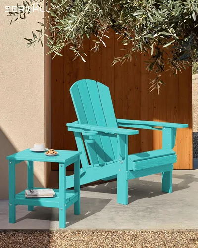 Vista 8 de SERWALL Mesa auxiliar de 2 niveles HDPE para exteriores, resistente a la intemperie, mesa auxiliar Adirondack rectangular Aruba