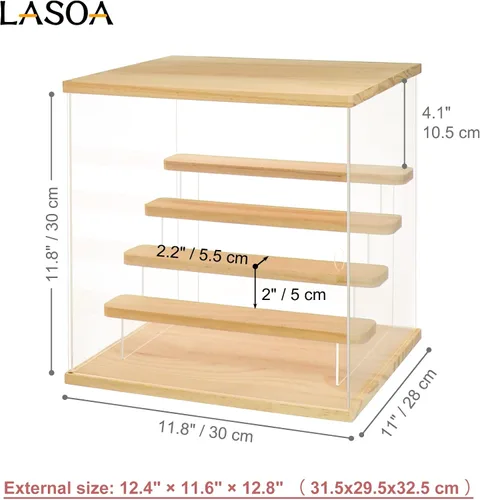 Vista 5 de LASOA Vitrina acrílica con luces LED ajustables, caja transparente de 5 niveles para figuras de acción y coleccionables, escaparate