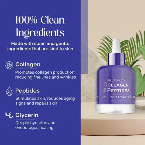 Vista 4 de Bella Beauty Sérum facial nutritivo de colágeno y péptidos, estimula el colágeno, reduce las líneas finas y arrugas, hidrata profundamente, probado