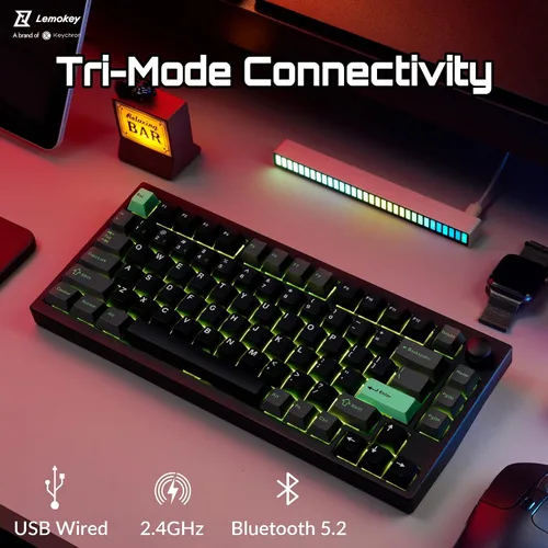 Vista 8 de LEMOKEY Teclado mecánico inalámbrico para juegos P1 HE 75% con interruptores magnéticos Gateron de doble riel versión de perilla montada completa