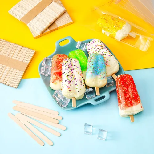 Vista 2 de Boao - Juego de 200 palitos y bolsas de helado, 4.49 pulgadas, 8.27 x 3.15 pulgadas Self Adhesive Clear Plastic Bags, Disposable Wooden Sticks