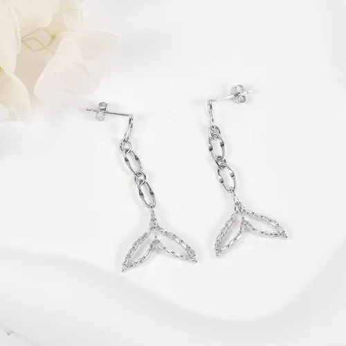 Vista 5 de EXRANQO Aretes colgantes de cola de sirena brillante de plata de ley 925 con circonita cúbica, regalo perfecto de joyería de cola de pez para niñas