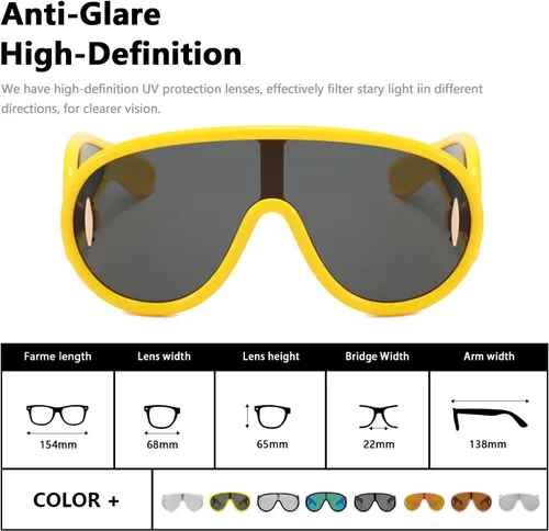 Vista 3 de Gafas de sol de aviador de gran tamaño para mujeres y hombres, máscara de onda de moda, UV400, estilo de diseñador de escudo futurista, AM051