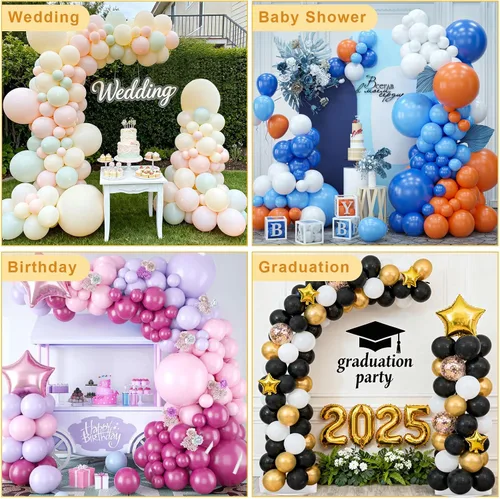 Vista 5 de Chamvis Soporte de arco de globos, kit de arco de globos ajustable de 8.2 pies y 5 pies, marco de arco de boda, soporte de arco de flores, arco