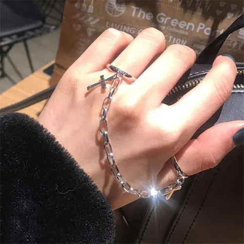 Vista 4 de Long tiantian Anillos de cadena punk para mujer, vintage, gruesos, nudillos, hongos, juego de anillos de cadena de mariposa, anillos de ojos