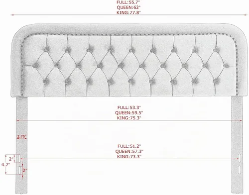Vista 2 de Cabecero capitonado tapizado de tamaño completo solamente - Cabeceros de madera maciza con botones con altura ajustable - Cabeceros de cama modernos