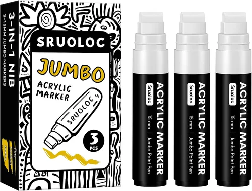 Vista 11 de SRUOLOC 3 Rotuladores Permanentes Jumbo Negros, Punta Ancha de 15mm de Grosor, Rotuladores de Pintura Acrílica Grandes para Pintura en Roca, Póster