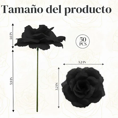 Vista 2 de Eternal Blossom 50 piezas de rosas negras artificiales, flor artificial con tallo, ramo de rosas para decoración, 3 pulgadas de flor falsa de seda
