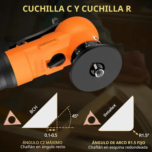 Vista 4 de AMTOVL Herramienta neumática de biselado - Mini herramienta de biselado de aire con 10 cuchillas de ángulo C y 10 cuchillas de ángulo R, herramienta