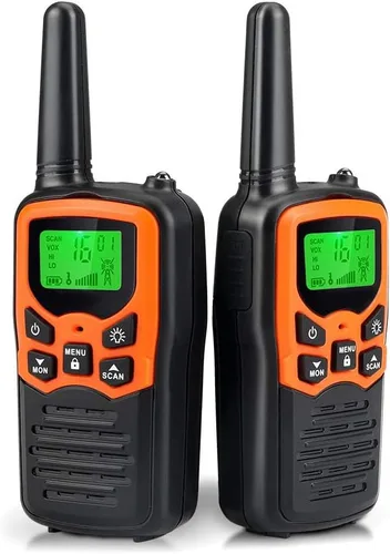 Vista 13 de Walkie Talkies, Walkie talkies de largo alcance MOICO para adultos con 22 canales FRS, walkie talkie familiar con linterna LED, pantalla LCD VOX