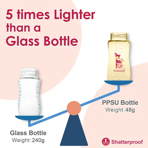 Vista 5 de Nenesupply 3 botellas de almacenamiento de leche materna PPSU de boca ancha de 11 oz / 11.2 fl oz, botellas de bombeo con extractores de leche Marfil