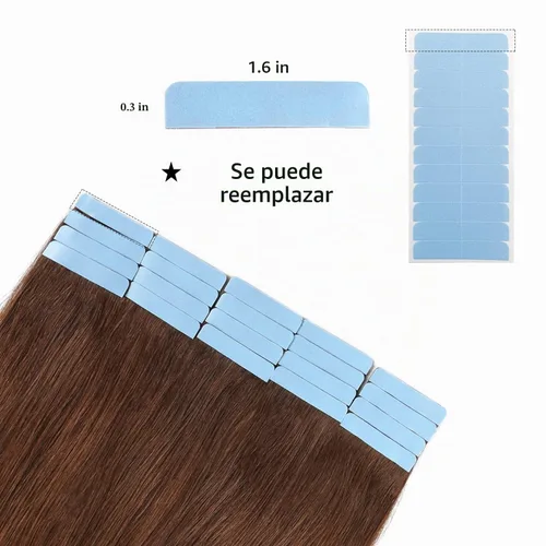 Vista 2 de YILITE 60 extensiones de cabello, cinta azul de repuesto de 1.6 x 0.3 in, adhesivo de doble cara para extensiones de cabello adhesivas